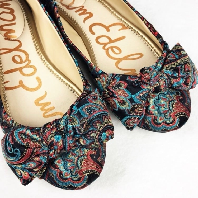 Sam Edelman Franny Women’s Brocade Fabric Flats With Bow, Size 6.5