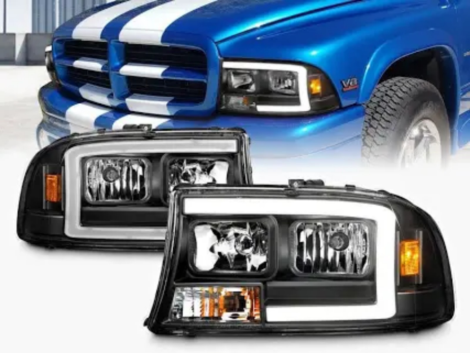 1998-04 Dodge Dakota Pro Tuning Lab Super Bright LED C Bar Headlights
