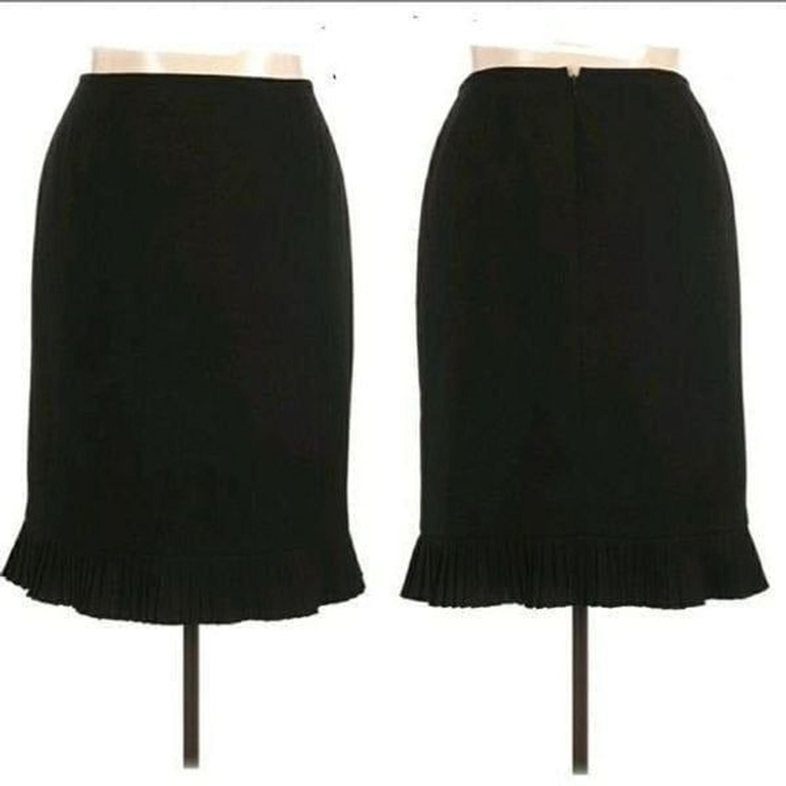 Vintage Le Suit Tea Length Trumpet Skirt Midi Pleated Ruffle Hem Black Size 18