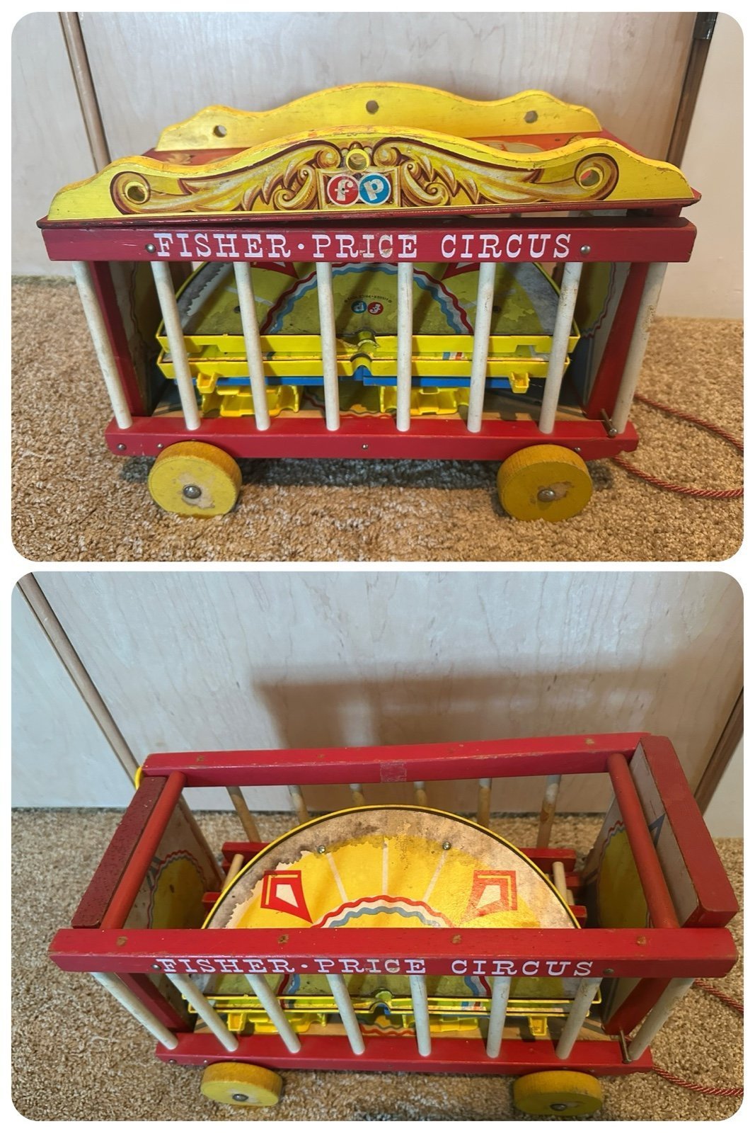 Vintage 1962 Fisher Price Wooden Circus Wagon #900 Incomplete Needs Loving Care