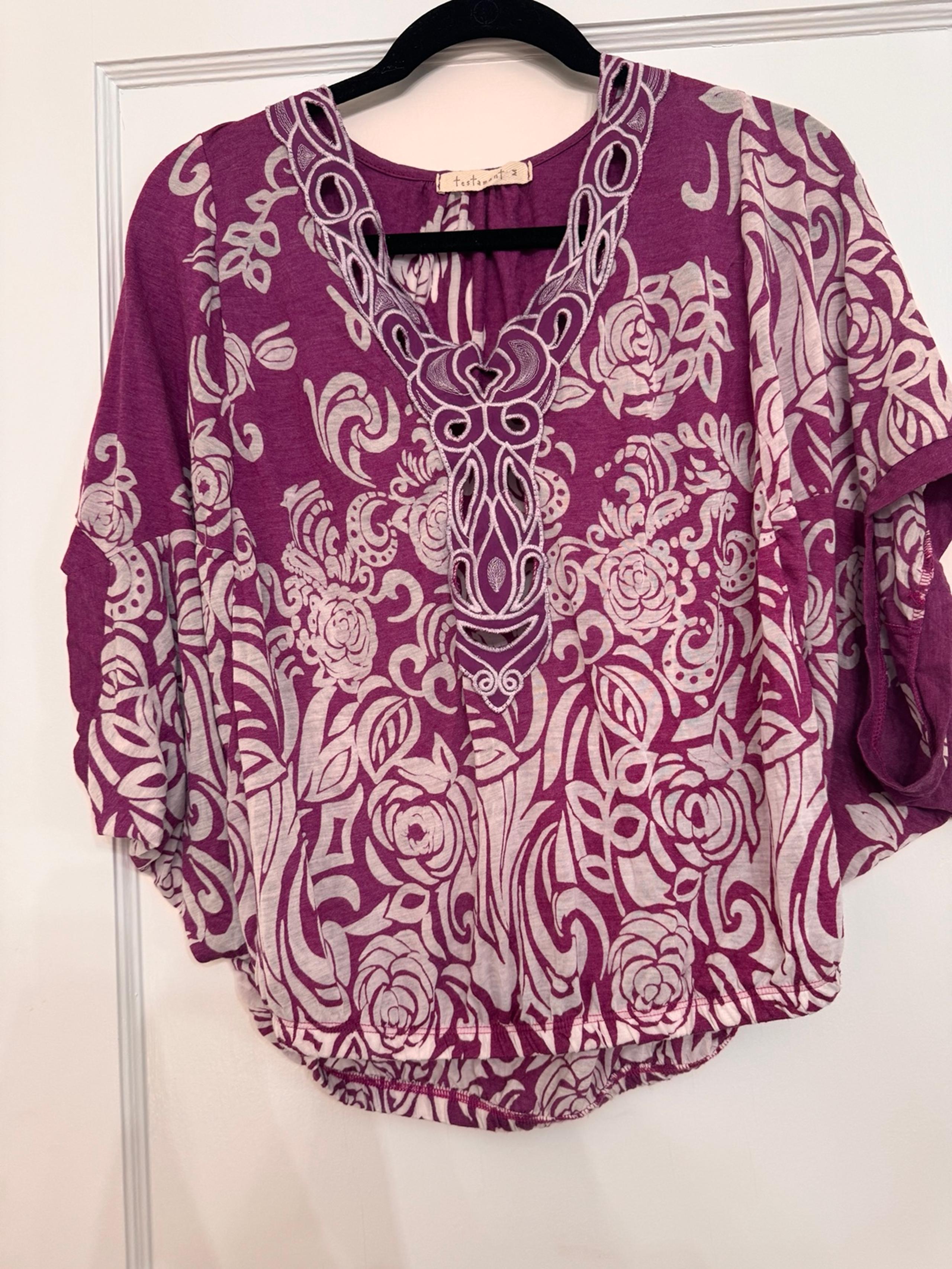 Anthropologie testament purple and white floral top medium