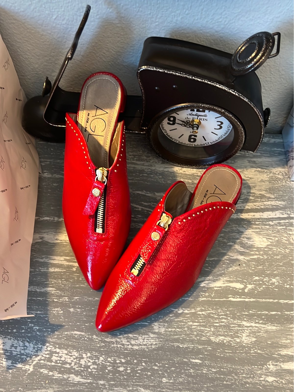 AGL Pointed-toe Slip-on Zip Mule Women in Red US 6/36 EU