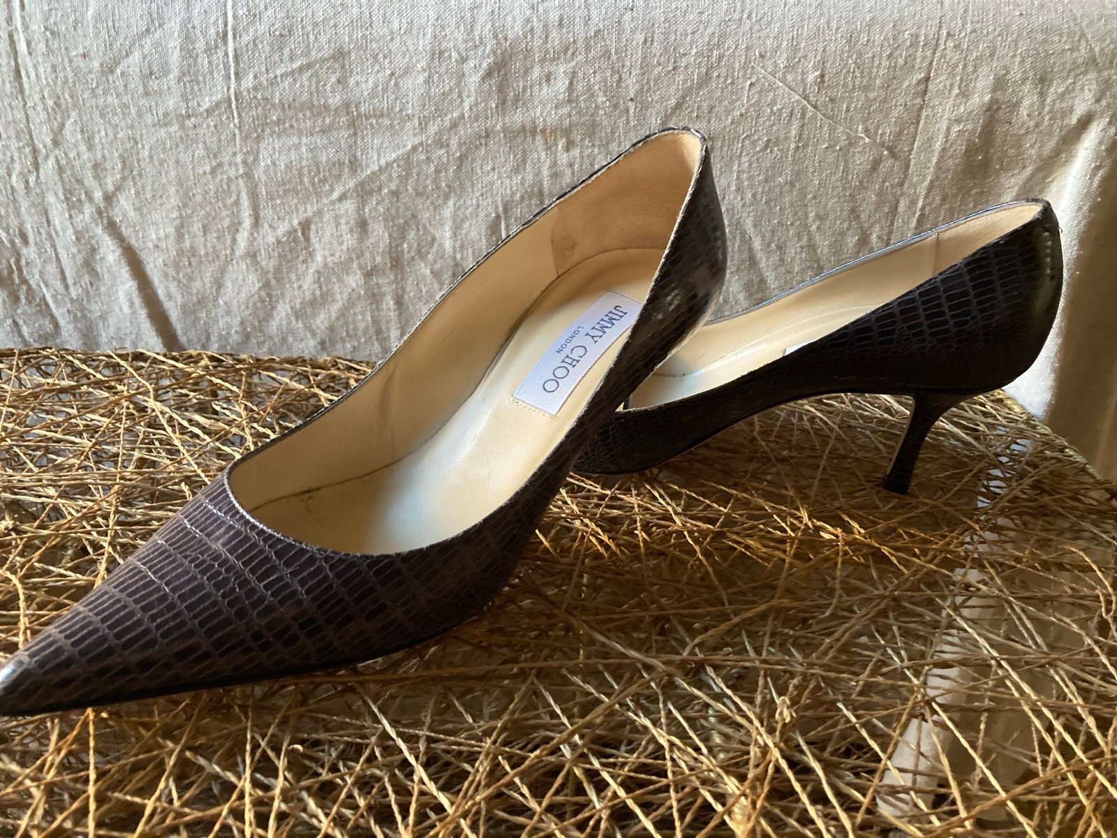 Jimmy Choo Love 65 or 85 Gray to Taupe Lizard Pump 7.5