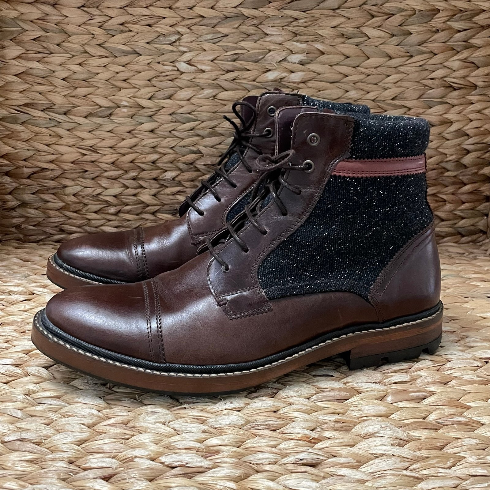 Ted Baker Ruulen Cap Toe Brown Leather Canvas Boots
