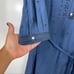 NEW Wrap London Blue Embroidered Boho Linen Blend 3/4 Sleeve Midi Dress Size 2