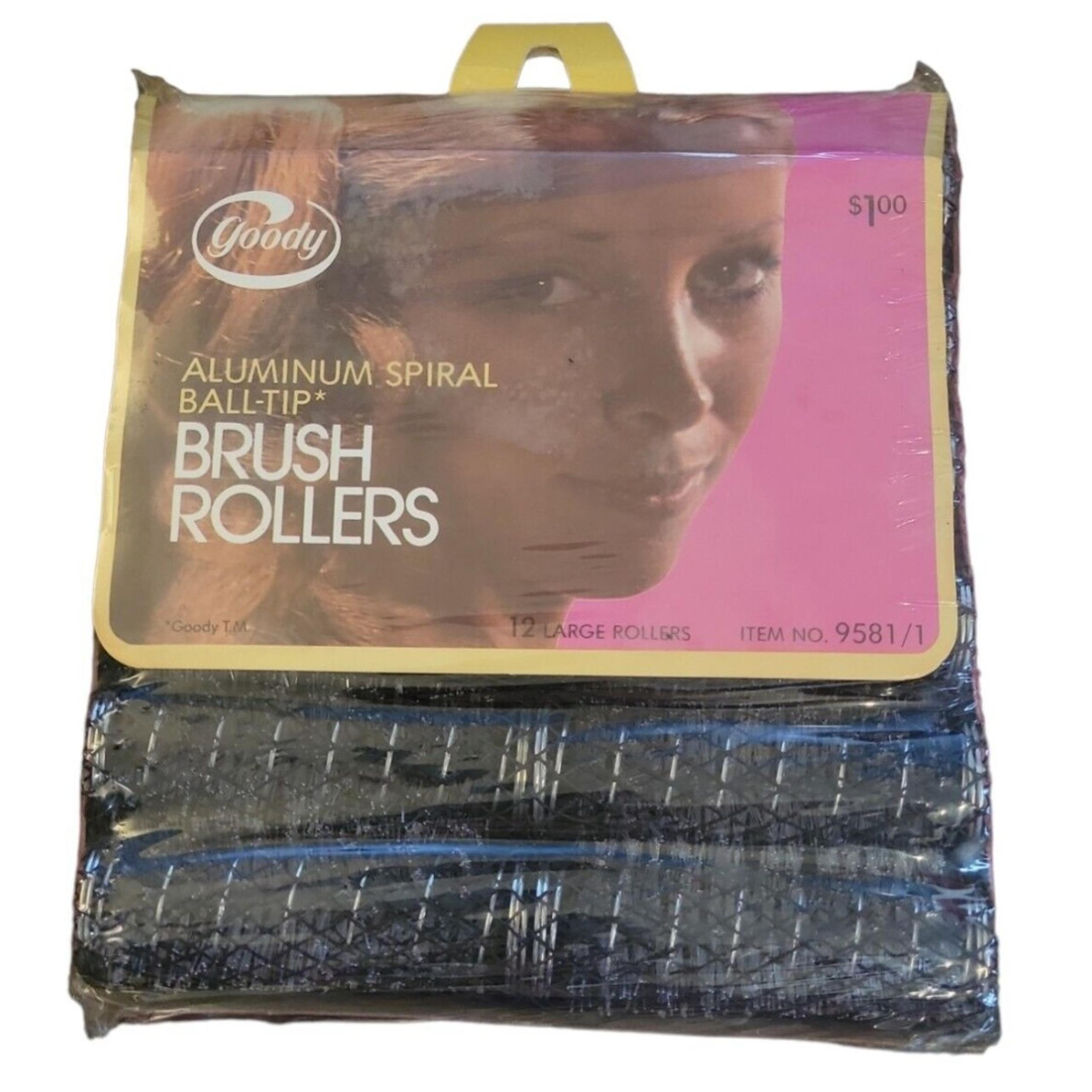 brush rollers vtg goody nos NEW 12 large curlers grey 1973 7/8" diam prop
