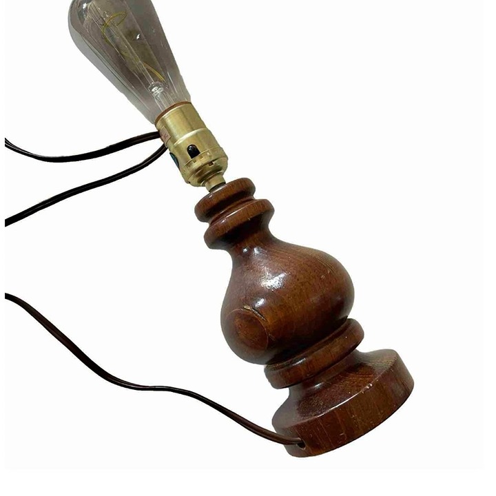MID CENTURY MODERN DANISH Teak Wood Brown And Gold Table Lamp Rare Style 10”