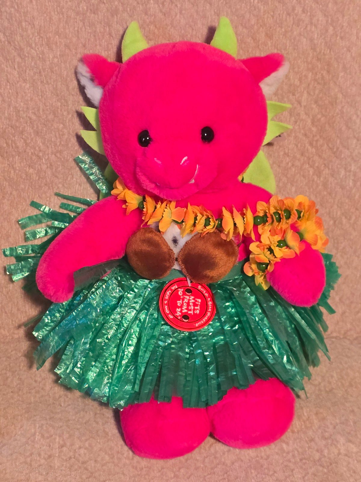 Build a Bear Dragon Fruit Plush with rare vintage Hawaiian Luau outfit with tags