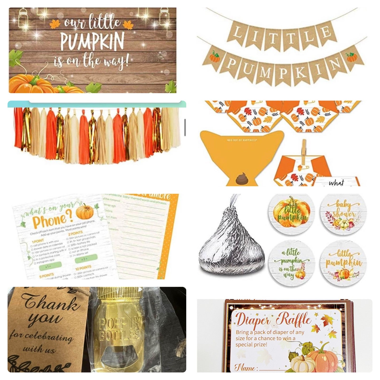 Baby shower decor games party favors pumpkin fall theme gender natural