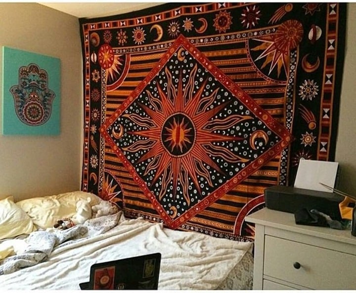Tapestry Wall Hanging Hippie Burning Sun Celestial 84 x90