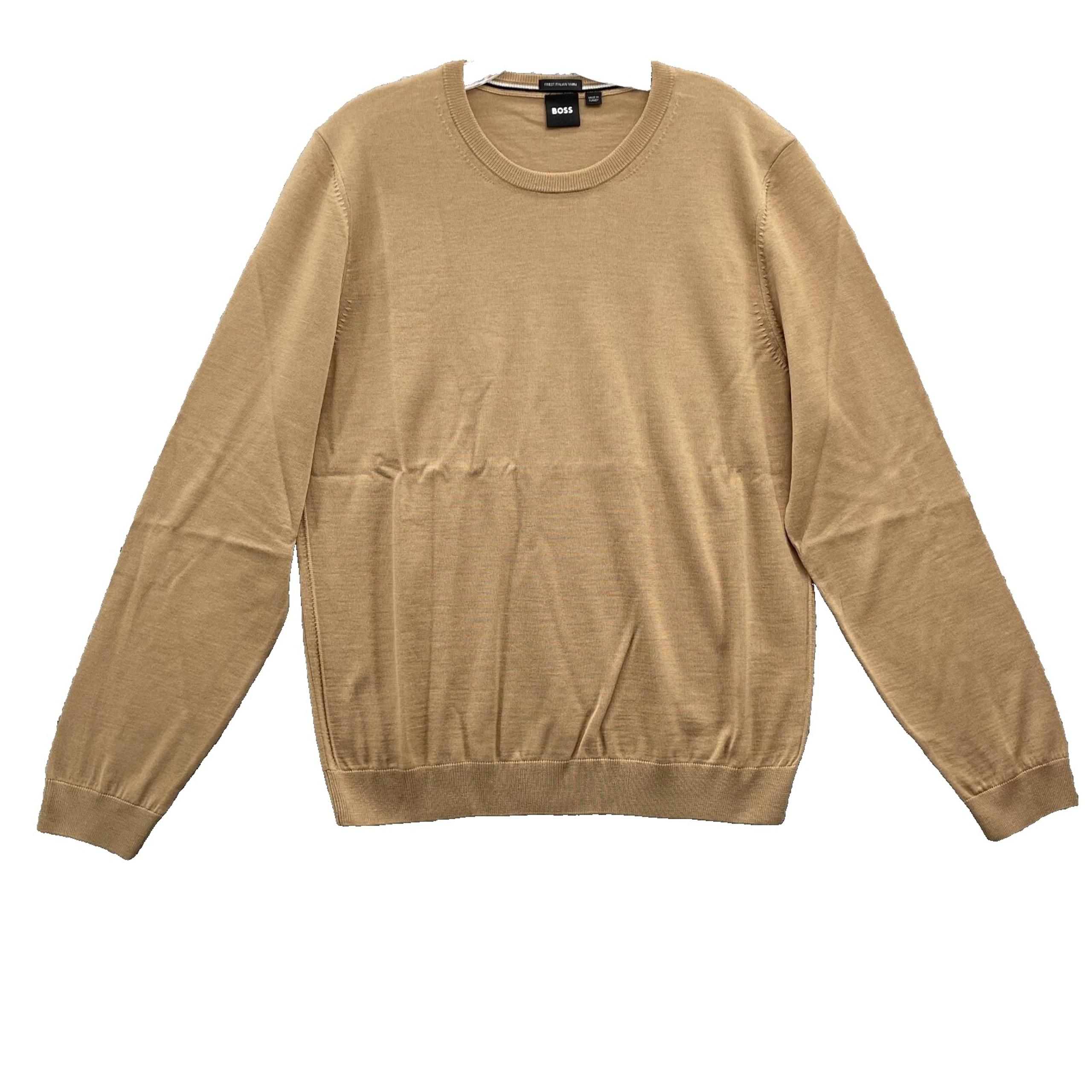 Hugo Boss Wool Sweater Men Med Beige Fine Italian Yarn Classic Corpcore Academia