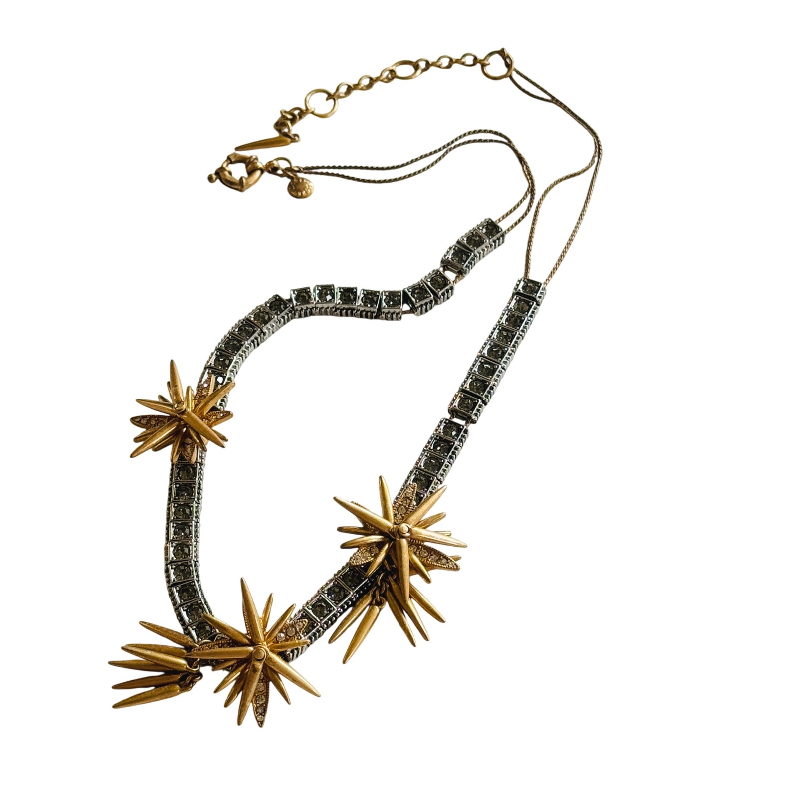 J. Crew Starburst Necklace Burst Crystal Rhinestone Collar Gold Sparkly Designer