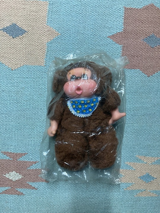 Vintage Monchhichi doll 70s 80s plush furry NEW OLD STOCK NOS 8” bib bandana