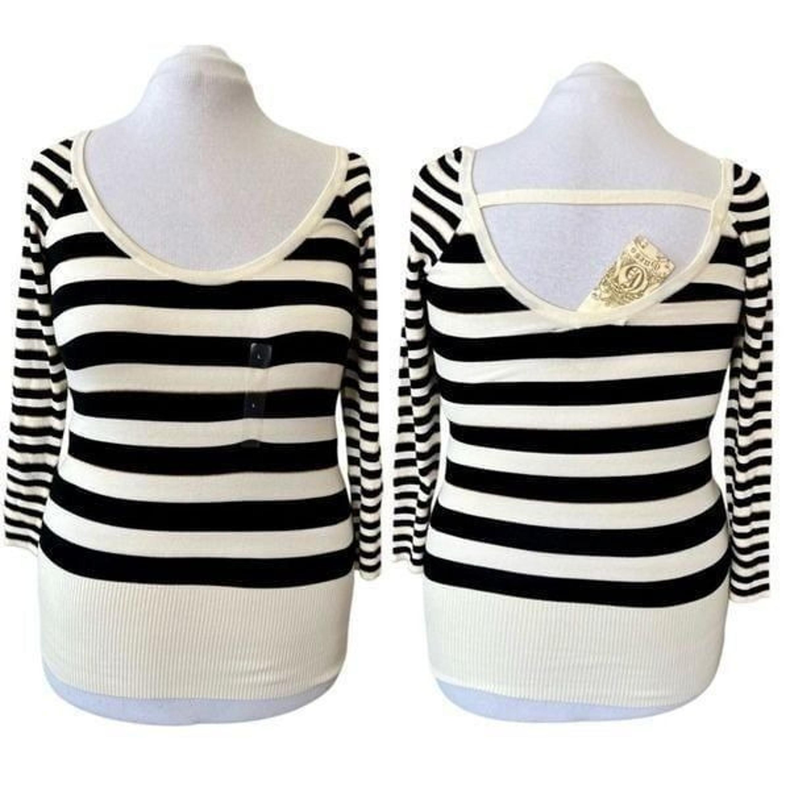 Guess Y73A3612 Black White Metallic Gold Thread Scoop Neck Long Sweater LARGE