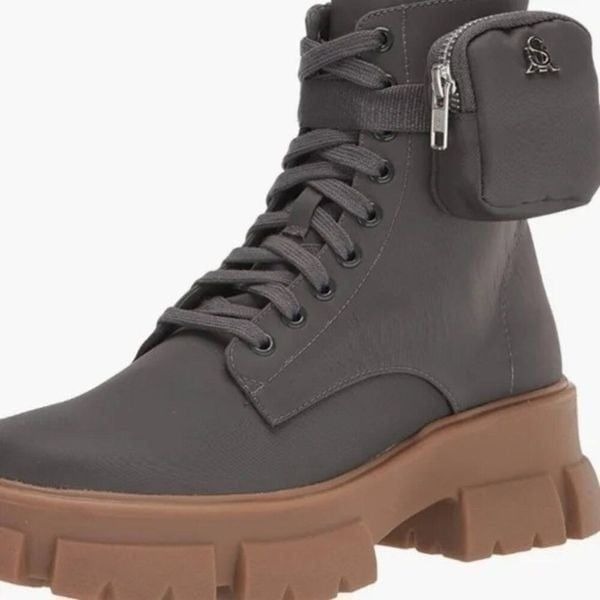Steve Madden Tanker-P Mega-Lug Lace-Up Combat Booties- Grey Multi - Sz 8.5 - NIB