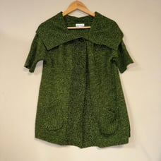 Green Cardigan Sweater Women's Medium Green Button Up Knit Short Sleeve Spring