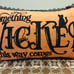 Halloween Throw Pillow Orange & Black with Black Embroidered Quote