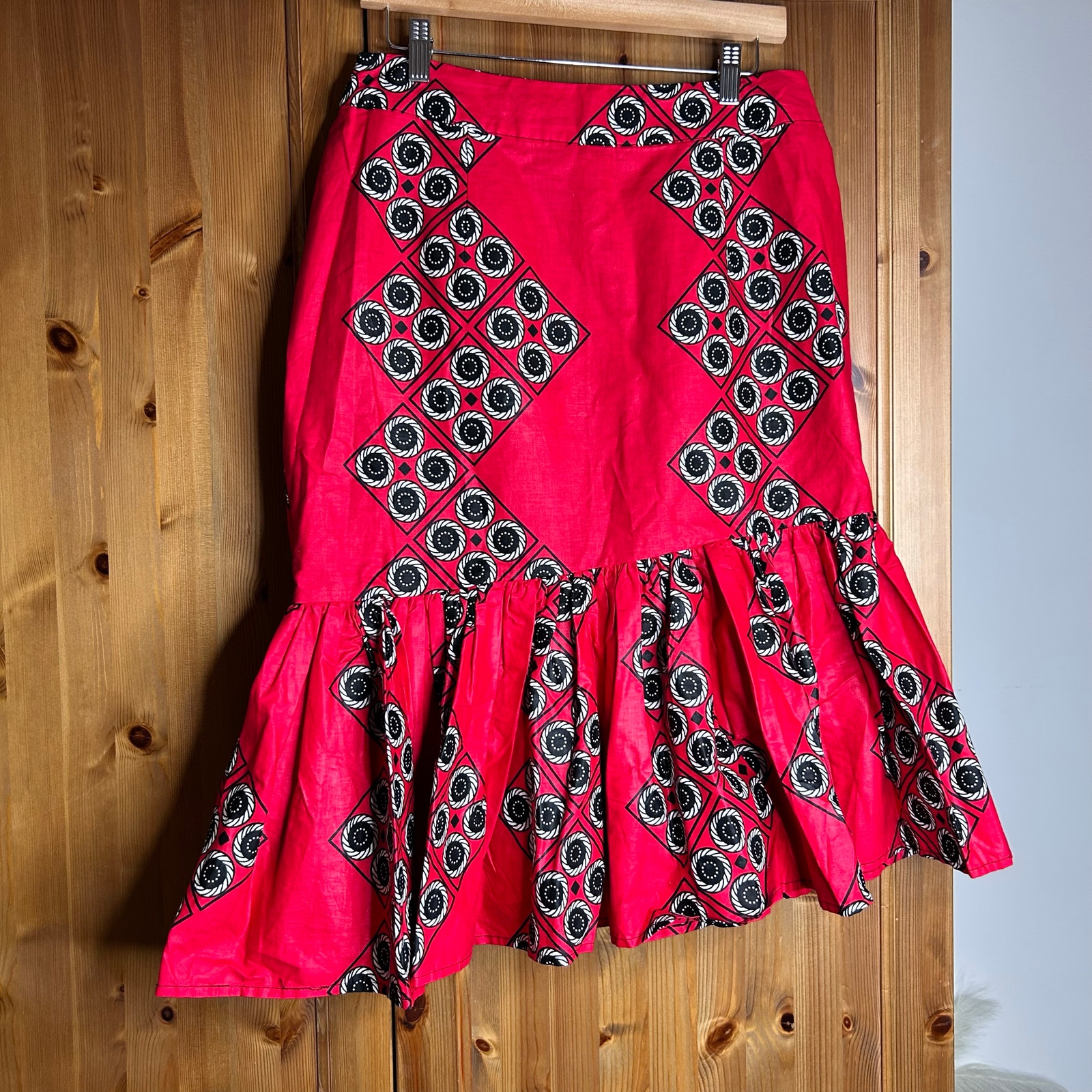 Ofuurë African Print Midi Skirt Red Black Flare Women’s Large Vibrant