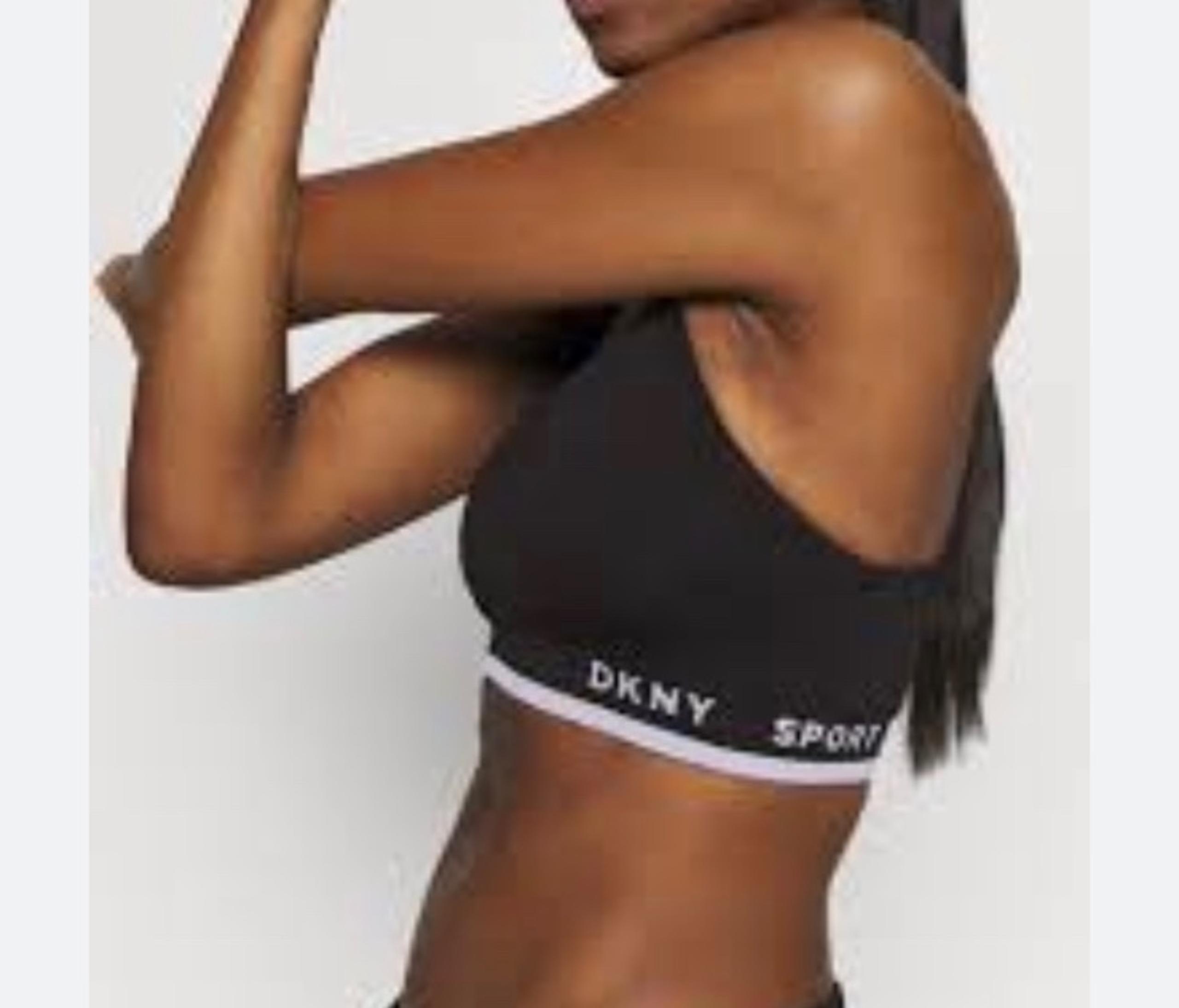 DKNY Sport Womens Black Strappy Seamless Low-Impact Padded Sports Bra Size M