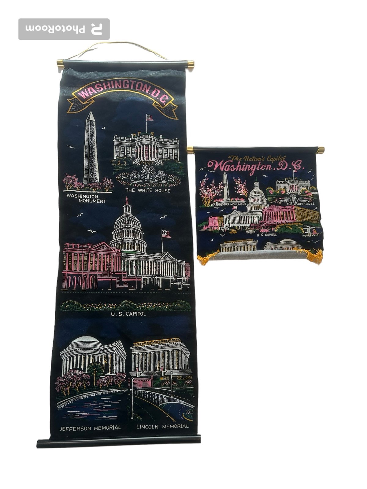 Vintage Washington DC Wall Decor Scroll x2