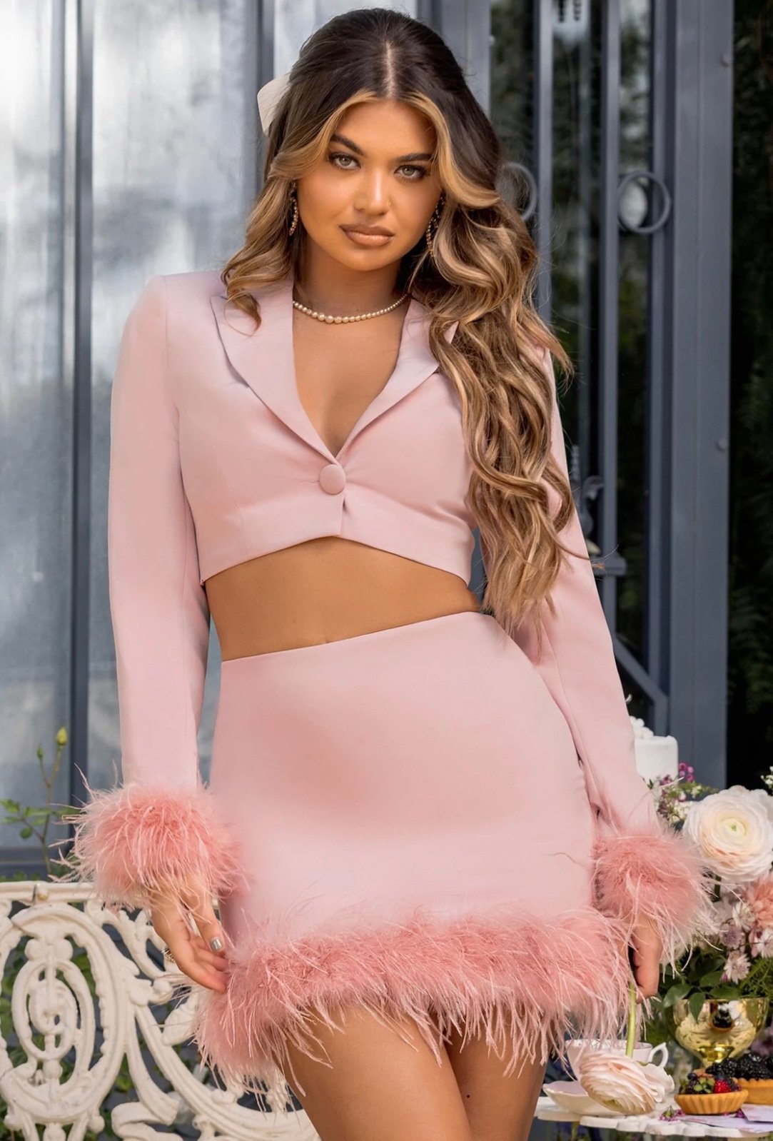Light pink 2 piece blazer skirt set XXS