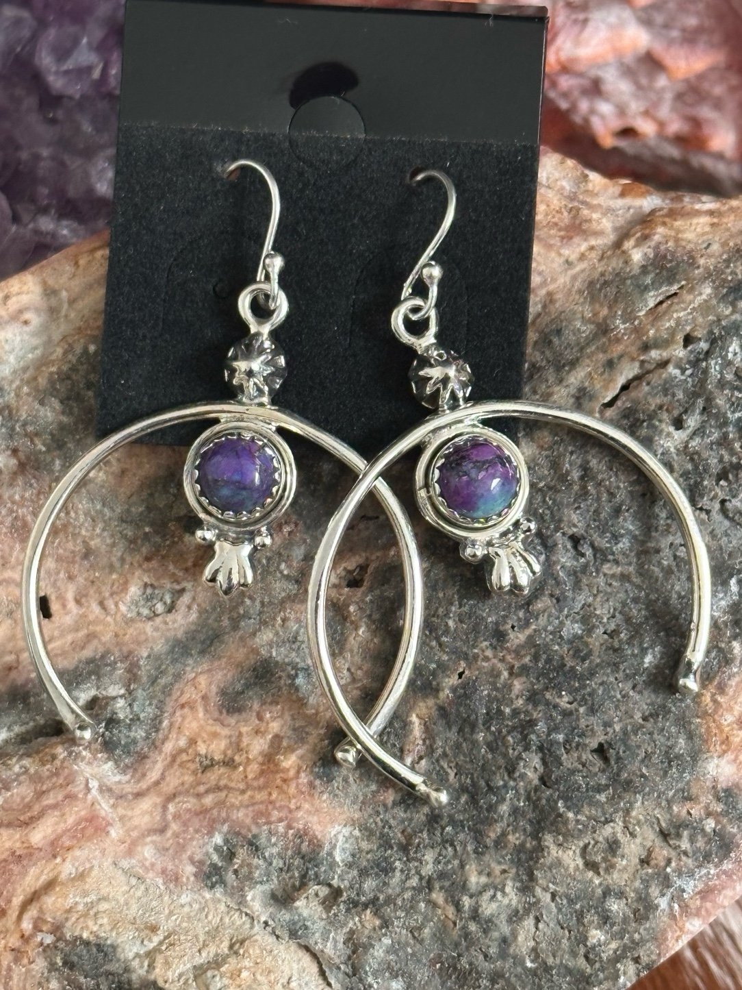 Purple Mohave Turquoise Naja Sterling Silver Naja Earrings