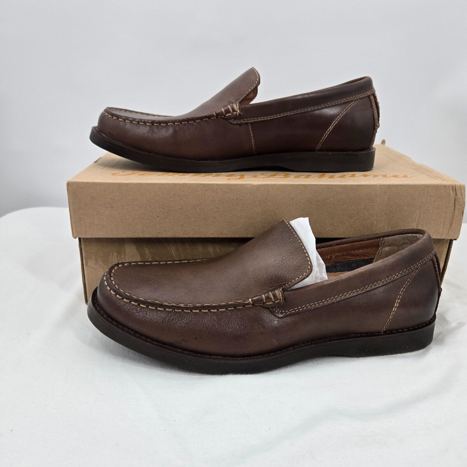 NIB Tommy Bahama Rocker Canyon Venetian Brown Leather Slip-On Shoes 9 Loafer Men