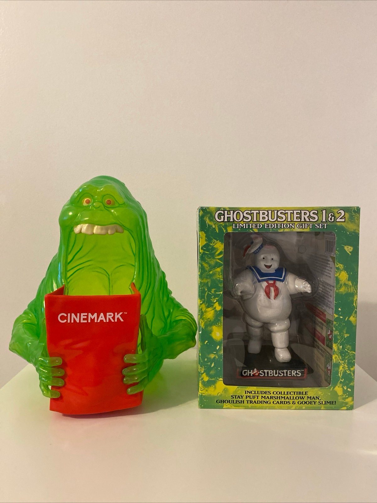 Ghostbusters Cinemark Popcorn Bucket + Ghostbusters 1 & 2 DVD Gift Set