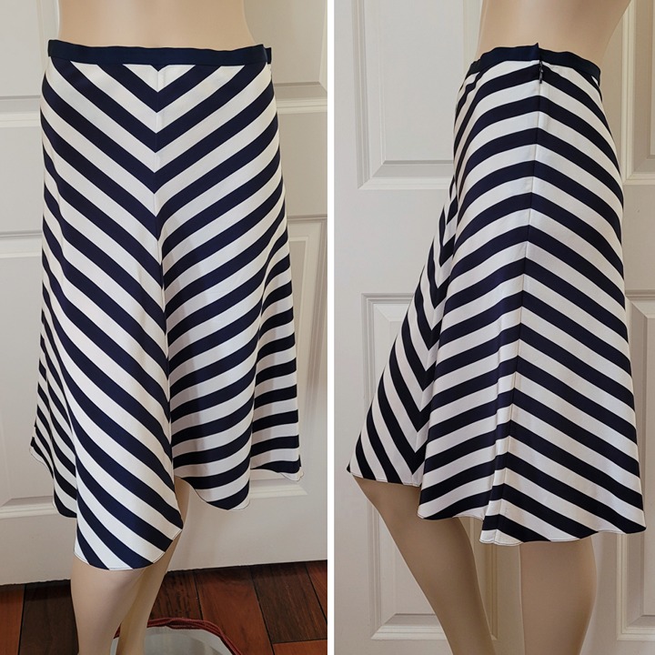 Lauren RL 100% Silk Nautical Chevron A-line Skirt SZ 6