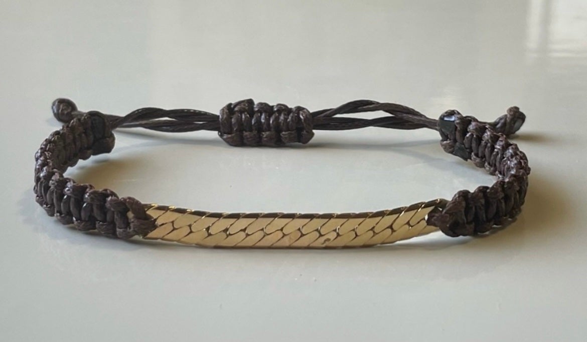 New Gold Chain by the Inch with Brown Braided Cord for Men