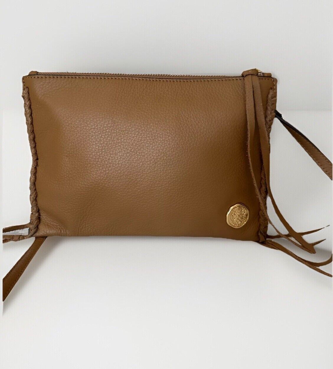 Vince Camuto Litzy Cognac Brown 100% Leather Crossbody Handbag With Fringe