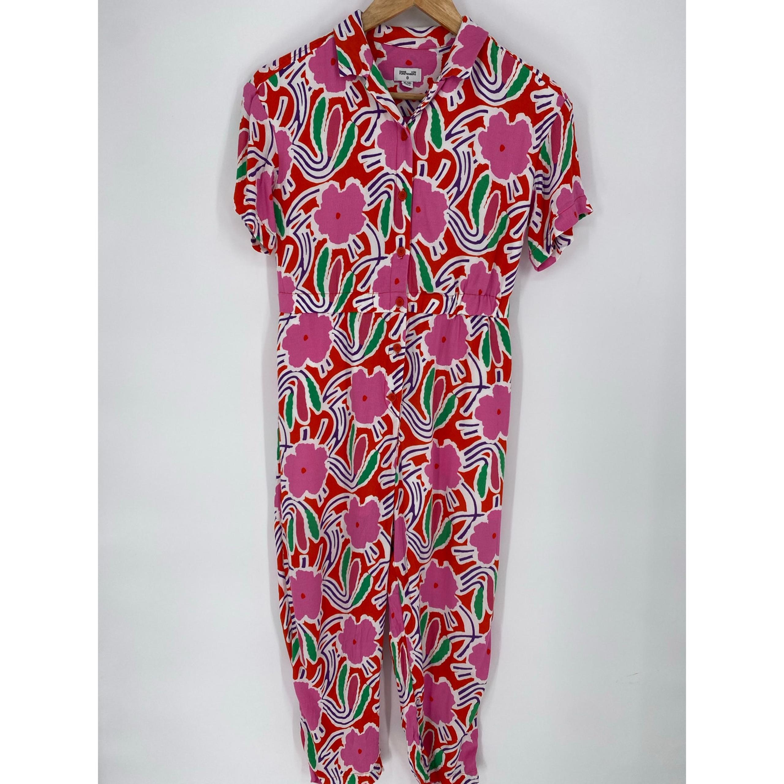 Diane Von Furstenberg Jumpsuit XL Girls Floral Summer Vacation Resortwear