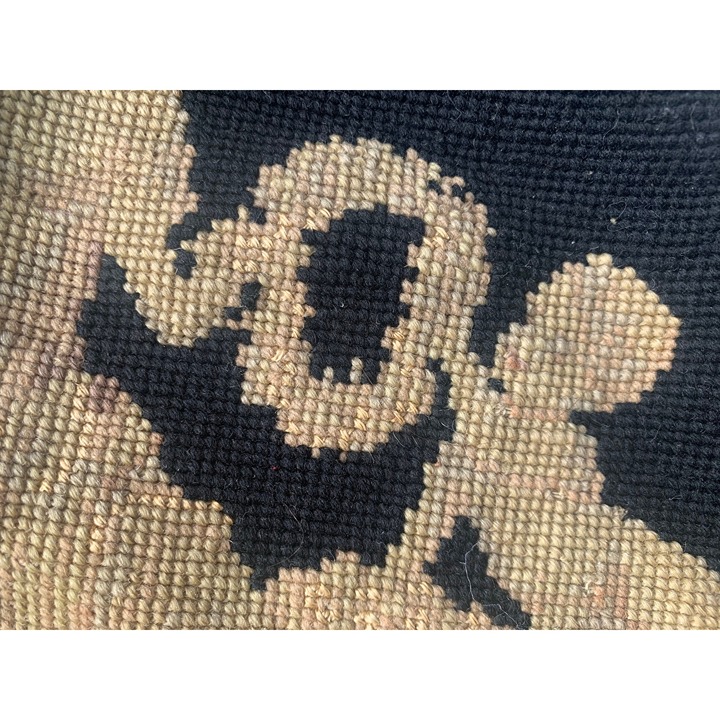 Antique Victorian Cross Stitch Seat Cover 12” diameter French Country Silhouette - detail
