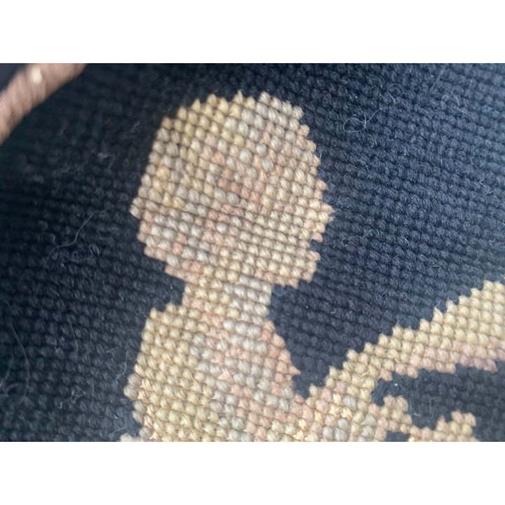 Antique Victorian Cross Stitch Seat Cover 12” diameter French Country Silhouette - detail