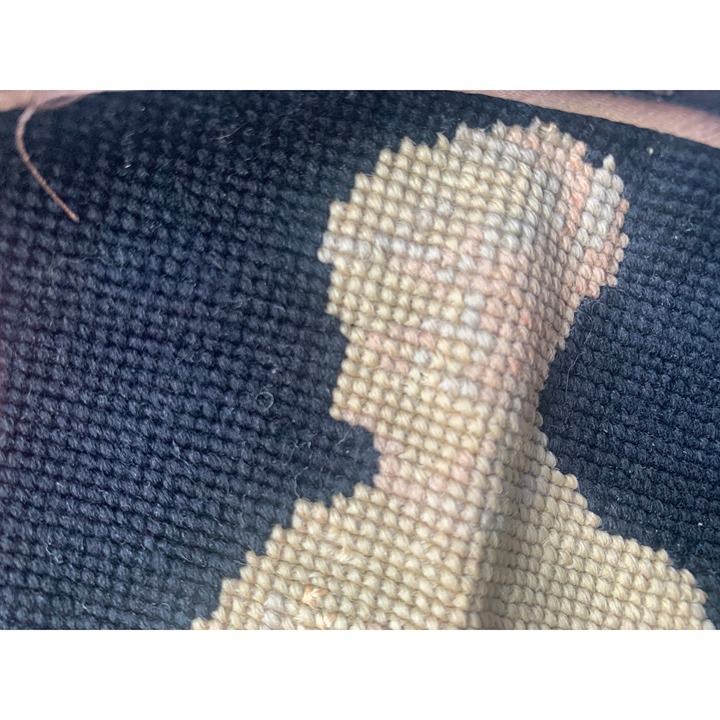 Antique Victorian Cross Stitch Seat Cover 12” diameter French Country Silhouette - detail