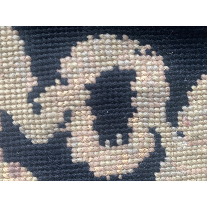 Antique Victorian Cross Stitch Seat Cover 12” diameter French Country Silhouette - detail