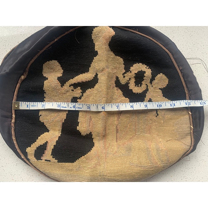 Antique Victorian Cross Stitch Seat Cover 12” diameter French Country Silhouette - detail