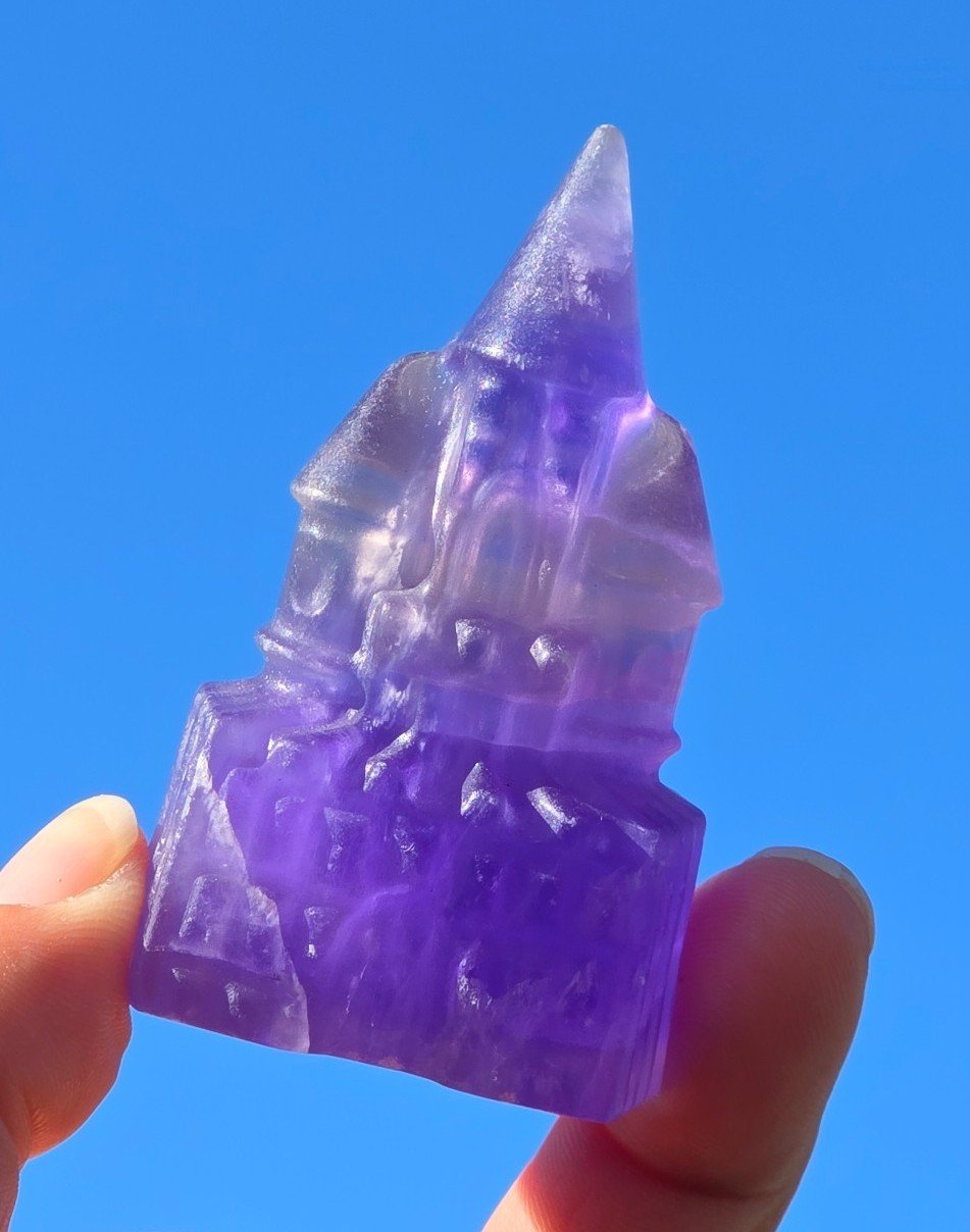 GORGEOUS!♡ Purple & Pink Fluorite Crystal 'Princess Plums Castle' Carving