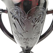 2 LE Smith Art Deco Trophy Vases Black Milk Glass Loving Cup Dancing Nymphs