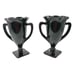 2 LE Smith Art Deco Trophy Vases Black Milk Glass Loving Cup Dancing Nymphs