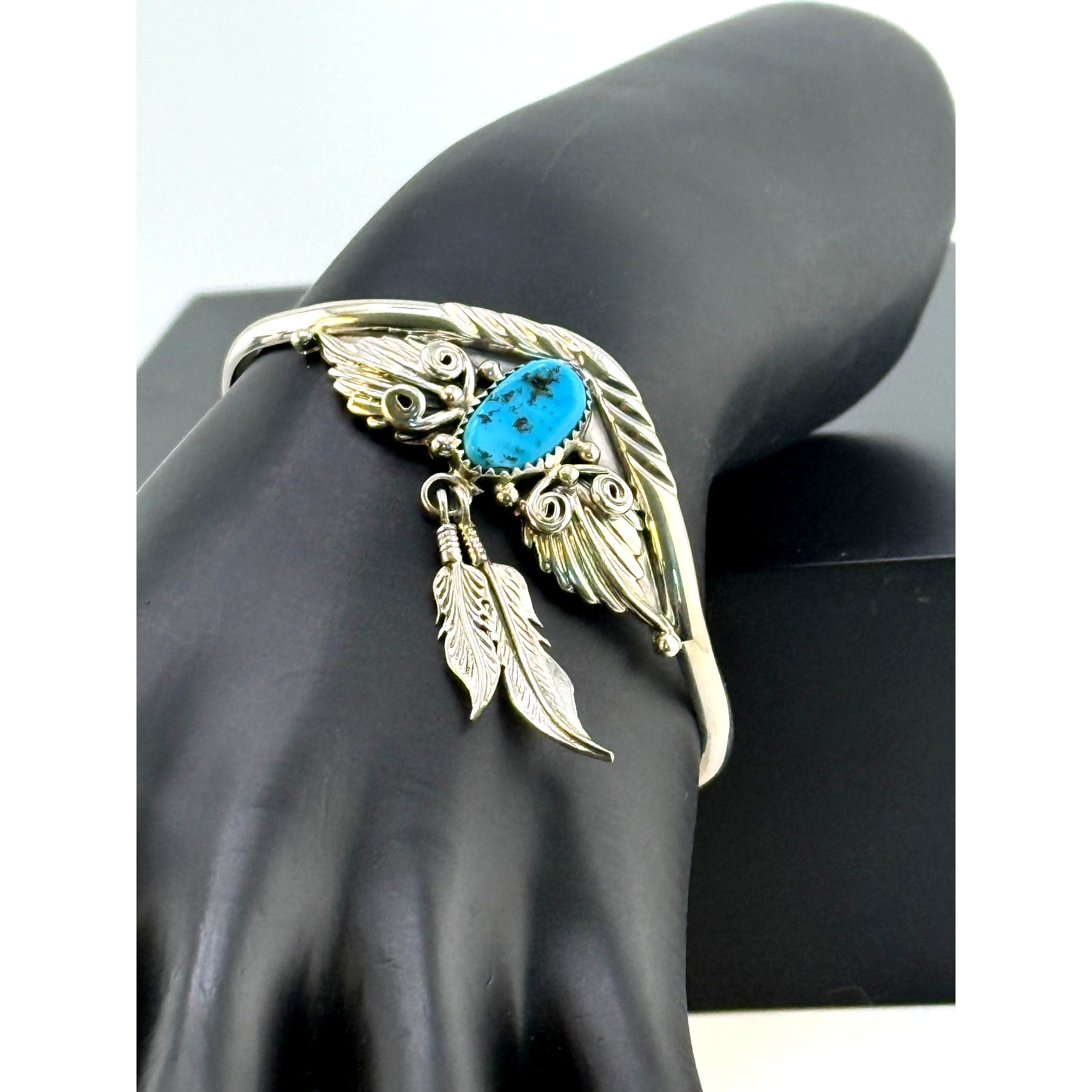 Running Bear Sterling Turquoise Feather Cuff Bracelet