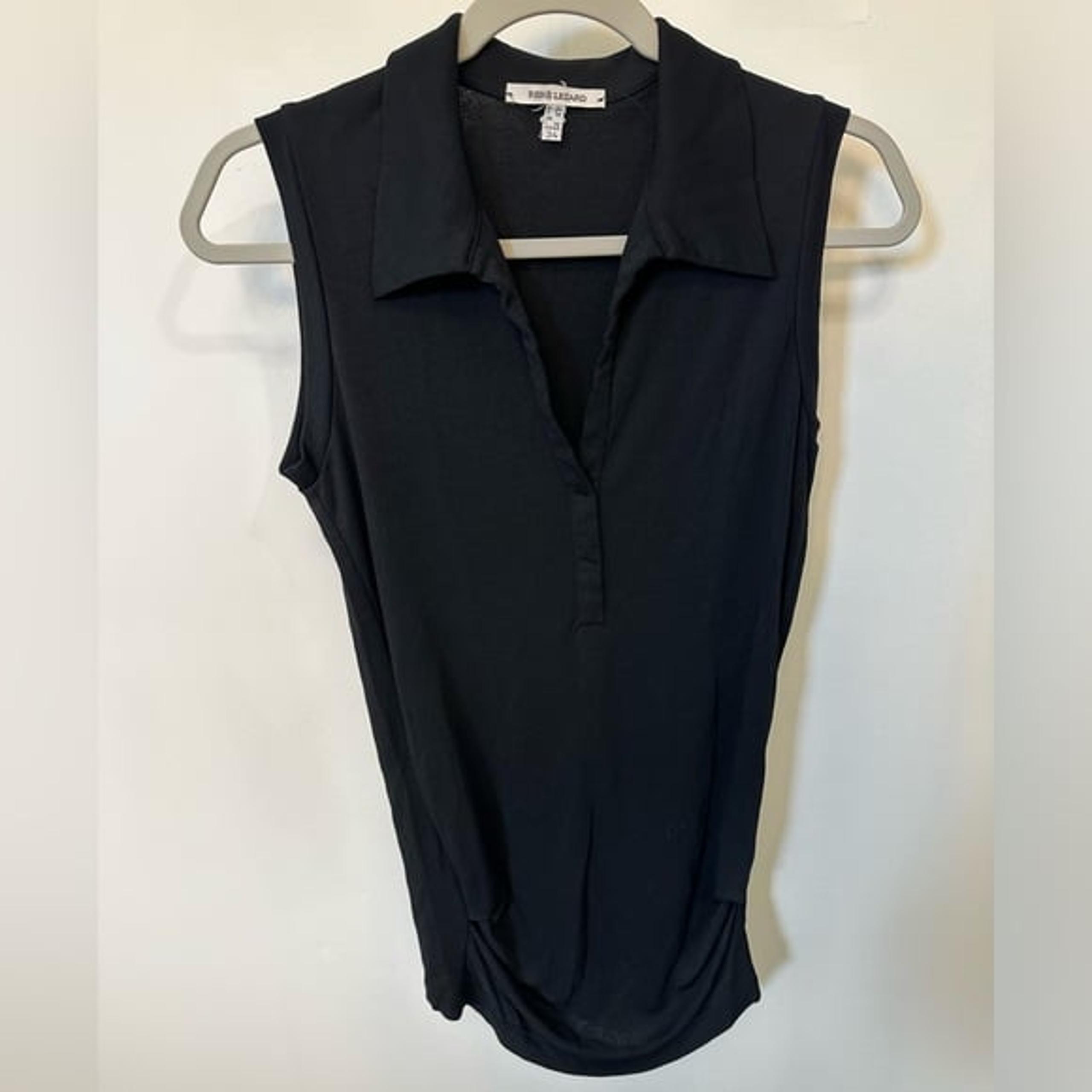 René Lezard Collard V-Neck black blouse