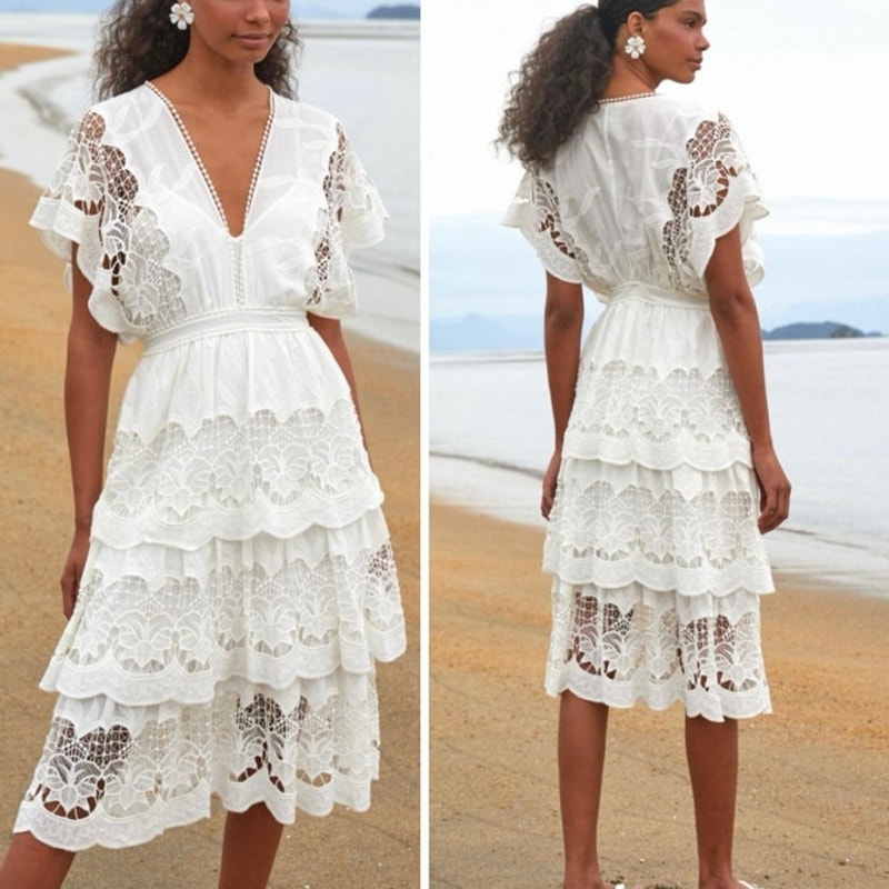 Farm Rio Off White Richelieu Lace Midi Dress Size S Cottagecore Graduation