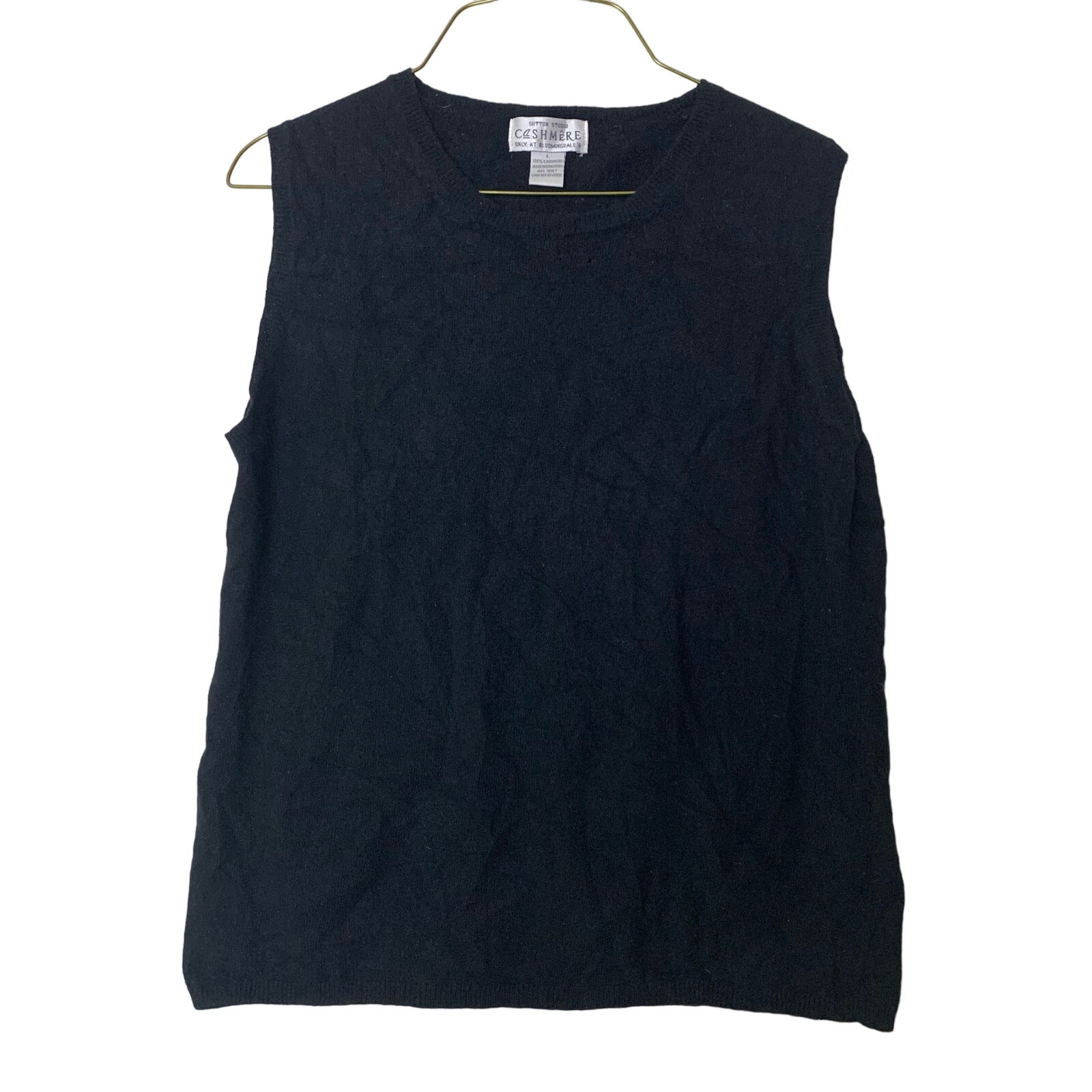 Sutton Studio VINTAGE 100% Cashmere black sweater vest tank top Size LARGE