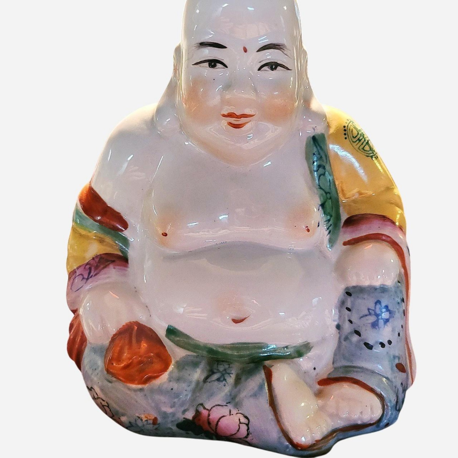 Chinese Porcelain Laughing Buddha Figurine Famille Rose Statue Home Decor