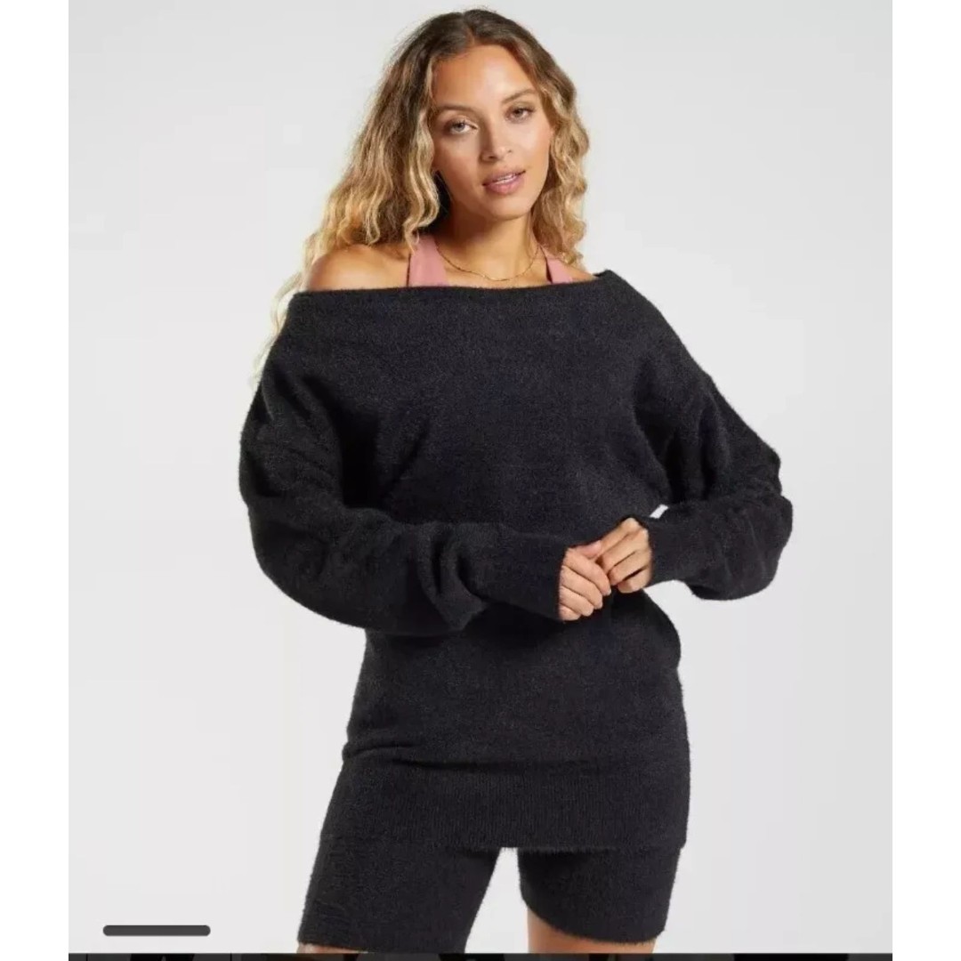 Gymshark X Whitney Simmons Oversized Eyelash Knit Sweater, Black, Size XS