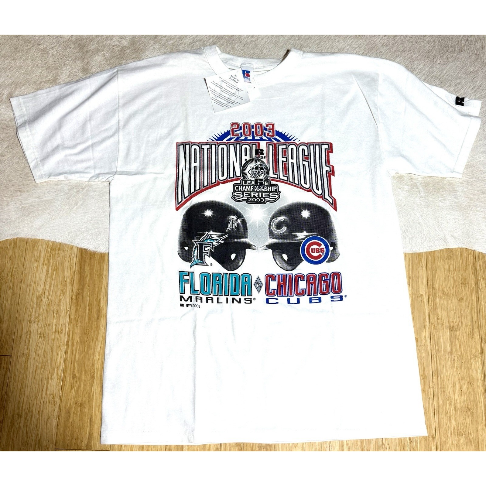 Vintage Russell Florida Marlins 2003 Championship Vs Cubs T-shirt Size L NWT