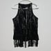Cusp Neiman Marcus Leather Halter neck Blouse Sz S Fringe Black Boho Biker