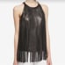 Cusp Neiman Marcus Leather Halter neck Blouse Sz S Fringe Black Boho Biker