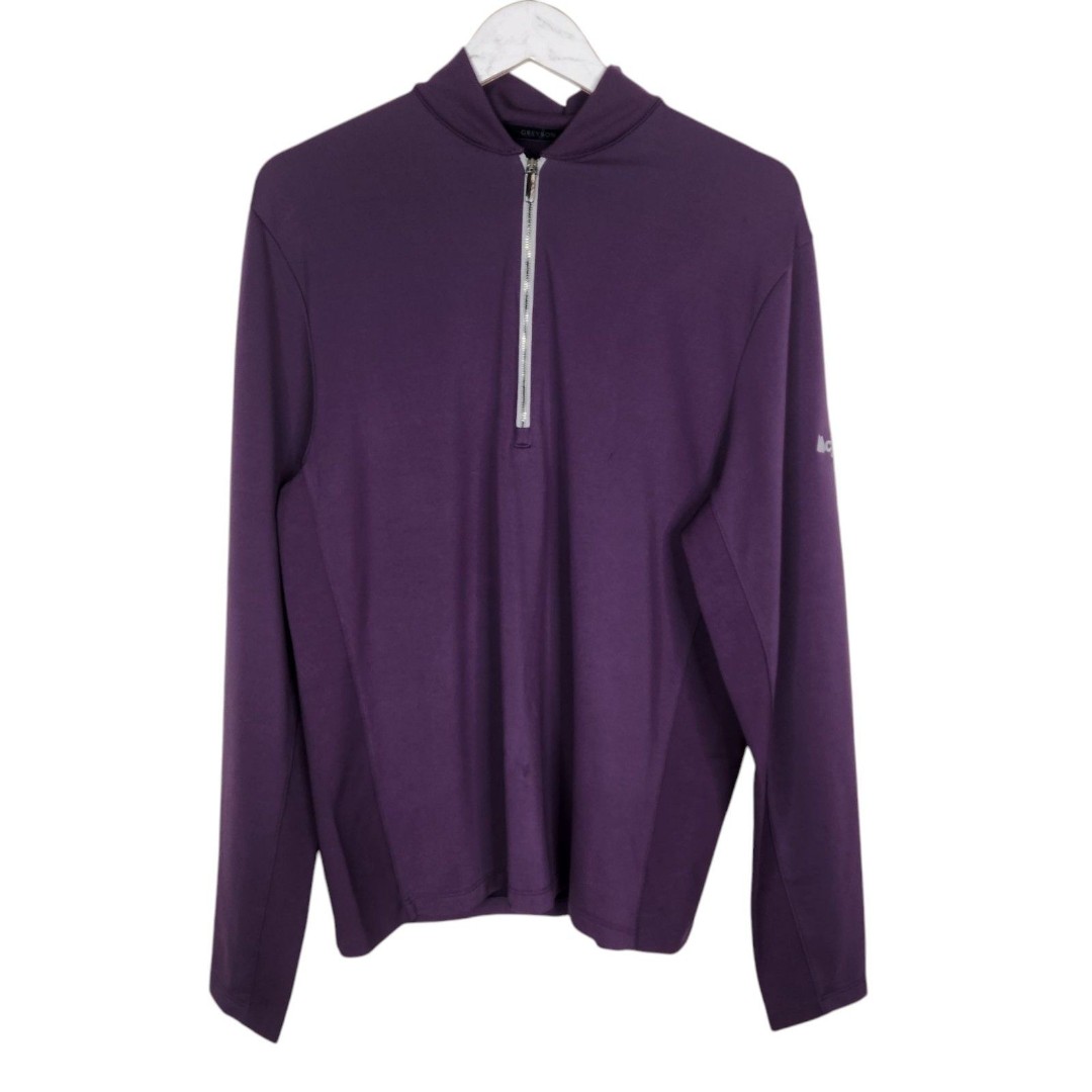 GREYSON Shirt Mens Medium Purple Tate 1/4 Zip Mock Neck Pullover Sweatshirt Logo